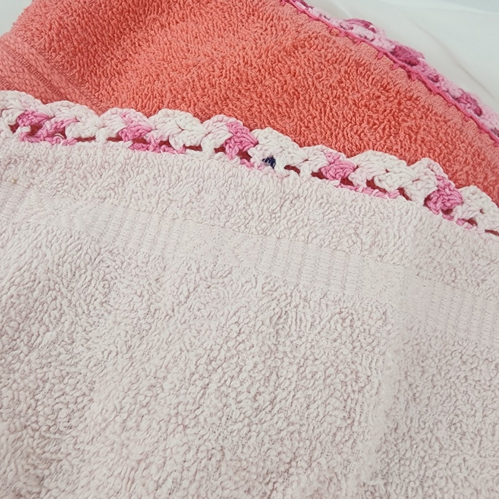 Vtg. Cannon Pink/ Coral Yellow‎ Towels Washcloths Crochet Edge Made USA 3 Extra - Picture 12 of 16